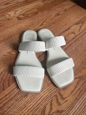 Dolce Vita White Ribbed Double-Strap Slide Sandals